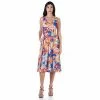 Women's 24Seven Comfort Apparel Allover Print Fit And Flare Midi Pocket Dress Orange Blue