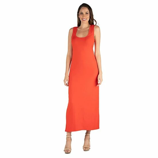Women's 24seven Comfort Apparel Scoop Neck Racerback Tank Maxi Dress Pink 4 Women's 24seven Comfort Apparel Scoop Neck Racerback Tank Maxi Dress Pink - Image 4
