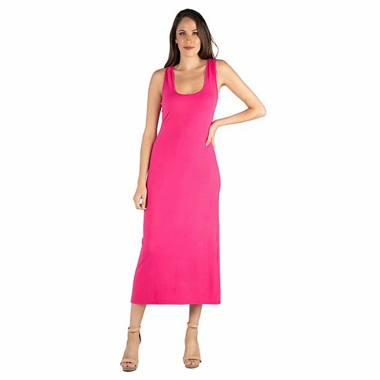 Women's 24seven Comfort Apparel Scoop Neck Racerback Tank Maxi Dress Pink 5 Women's 24seven Comfort Apparel Scoop Neck Racerback Tank Maxi Dress Pink - Image 5