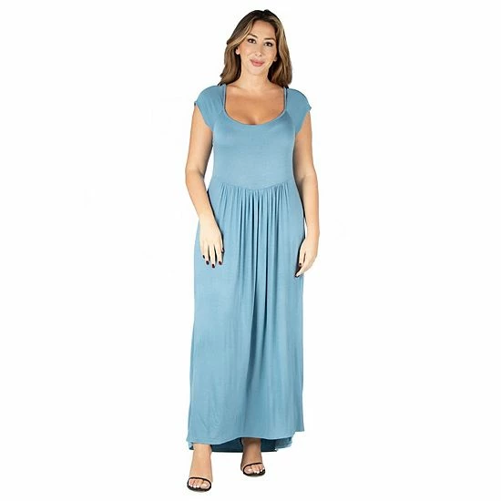 Plus Size 24seven Comfort Apparel Cap Sleeve Pleated Empire Waist Maxi Dress Blue 1 Plus Size 24seven Comfort Apparel Cap Sleeve Pleated Empire Waist Maxi Dress Blue