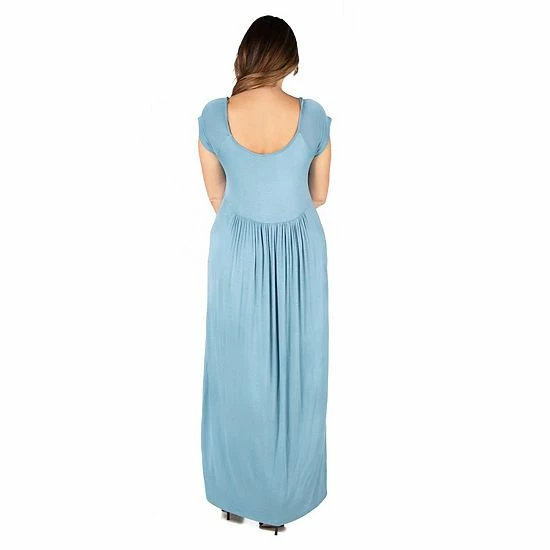 Plus Size 24seven Comfort Apparel Cap Sleeve Pleated Empire Waist Maxi Dress Blue 2 Plus Size 24seven Comfort Apparel Cap Sleeve Pleated Empire Waist Maxi Dress Blue - Image 2