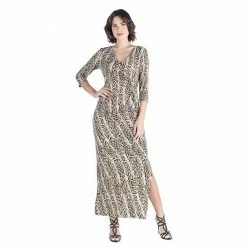 Women's 24seven Comfort Apparel V-Neck Snake Print Side Slit Wrap Maxi Dress
