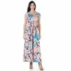Women's 24Seven Comfort Apparel Floral Pleated Flowy Empire Waist Maxi Dress Pink Blue