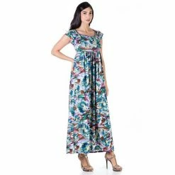 Women's 24Seven Comfort Apparel Floral Pleated Flowy Empire Waist Maxi Dress Pink Blue -Waverly Shop unnamed file 1526