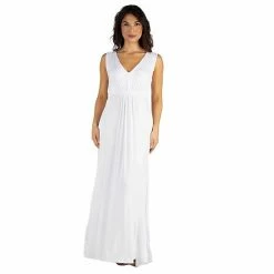 Women's 24seven Comfort Apparel V-Neck Sleeveless Maxi Dress White -Waverly Shop unnamed file 1538
