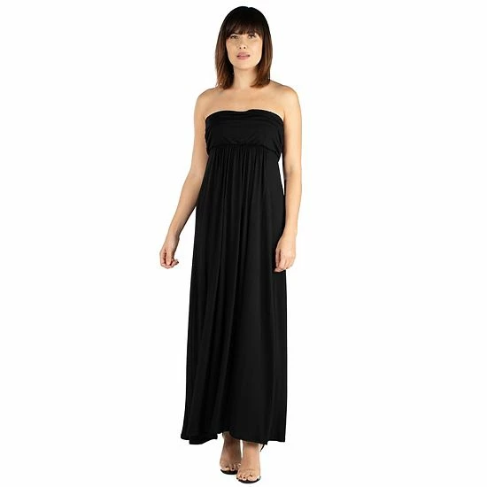 Women's 24seven Comfort Apparel Strapless Loose Fit Pleated Maxi Dress Black 1 Women's 24seven Comfort Apparel Strapless Loose Fit Pleated Maxi Dress Black