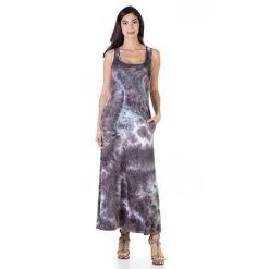 Women's 24Seven Comfort Apparel Pocket Sleeveless Maxi Dress Gray Lilac