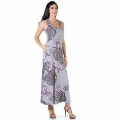 Women's 24Seven Comfort Apparel Pocket Sleeveless Maxi Dress Gray Lilac -Waverly Shop unnamed file 1558
