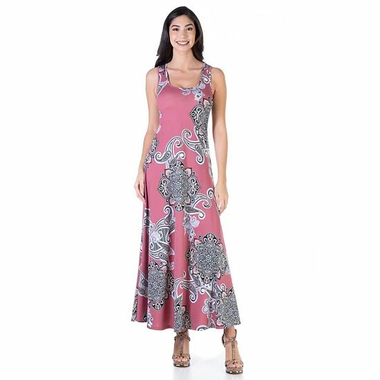 Women's 24Seven Comfort Apparel Paisley Casual Maxi Dress Pink Gray 1 Women's 24Seven Comfort Apparel Paisley Casual Maxi Dress Pink Gray