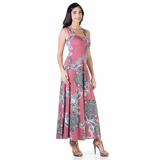 Women's 24Seven Comfort Apparel Paisley Casual Maxi Dress Pink Gray 3 Women's 24Seven Comfort Apparel Paisley Casual Maxi Dress Pink Gray - Image 3