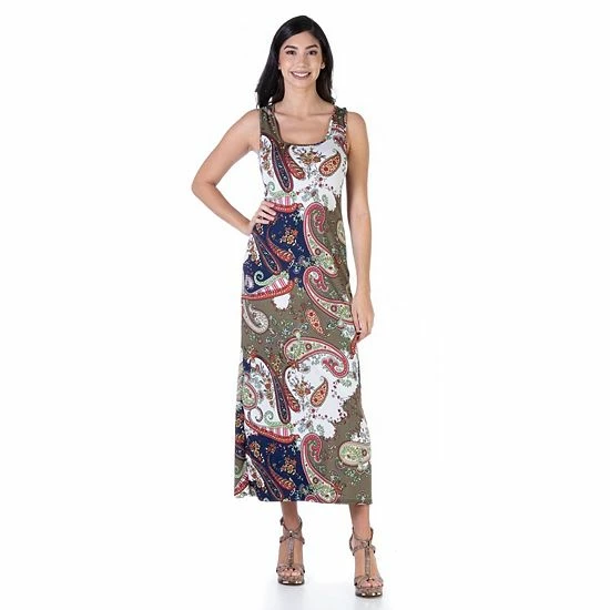 Women's 24Seven Comfort Apparel Paisley Print Racerback Tank Casual Maxi Dress 1 Women's 24Seven Comfort Apparel Paisley Print Racerback Tank Casual Maxi Dress