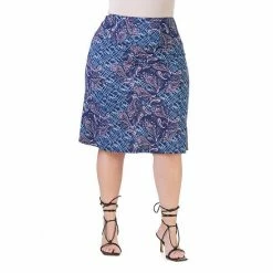 Plus Size 24Seven Comfort Apparel Navy Blue Knee Length Skirt