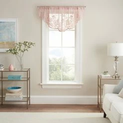 Waverly Sherry Floral Lace Sheer Rod Pocket Window Valance Cream