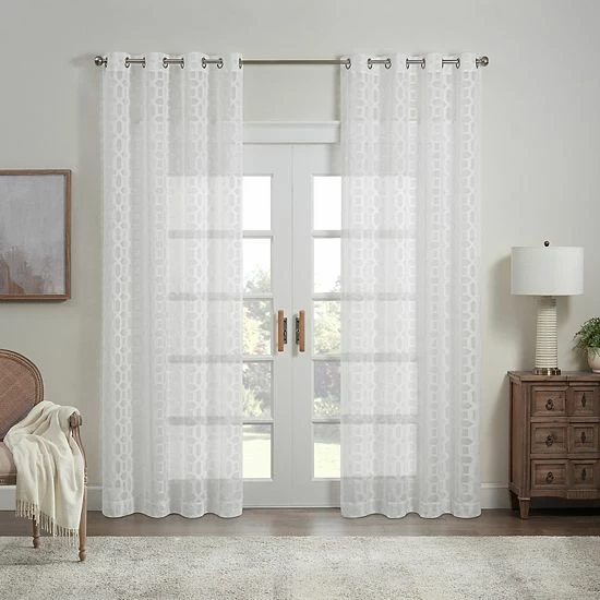 Waverly Eureka Burnout Sheer Grommeted Window Curtain Panel 1 Waverly Eureka Burnout Sheer Grommeted Window Curtain Panel