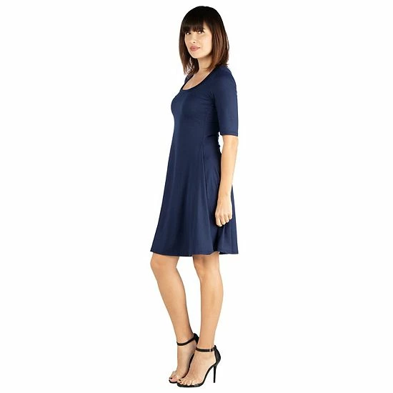 Women's 24seven Comfort Apparel Knee Length A-Line Dress Blue 2 Women's 24seven Comfort Apparel Knee Length A-Line Dress Blue - Image 2