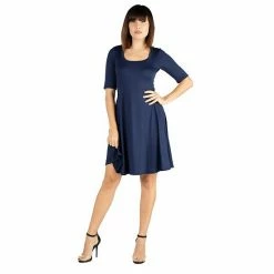 Women's 24seven Comfort Apparel Knee Length A-Line Dress Blue 12 Women's 24seven Comfort Apparel Knee Length A-Line Dress Blue -Waverly Shop unnamed file 818