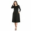 Women's 24seven Comfort Apparel Long Sleeve Fit & Flare Dress With Pockets Purple