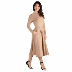 Women's 24seven Comfort Apparel Long Sleeve Fit & Flare Dress With Pockets Purple -Waverly Shop unnamed file 822