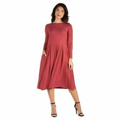 Women's 24seven Comfort Apparel Long Sleeve Fit & Flare Dress With Pockets Purple -Waverly Shop unnamed file 823