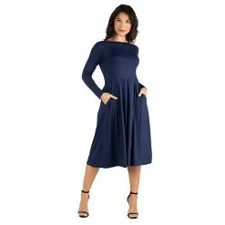 Women's 24seven Comfort Apparel Long Sleeve Fit & Flare Dress With Pockets Purple -Waverly Shop unnamed file 826