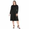 Plus Size 24seven Comfort Apparel Long Sleeve Fit And Flare Midi Dress Red