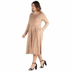 Plus Size 24seven Comfort Apparel Long Sleeve Fit And Flare Midi Dress Red -Waverly Shop unnamed file 831