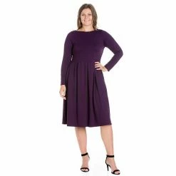 Plus Size 24seven Comfort Apparel Long Sleeve Fit And Flare Midi Dress Red -Waverly Shop unnamed file 834