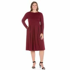 Plus Size 24seven Comfort Apparel Long Sleeve Fit And Flare Midi Dress Red -Waverly Shop unnamed file 835