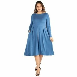 Plus Size 24seven Comfort Apparel Long Sleeve Fit And Flare Midi Dress Red -Waverly Shop unnamed file 836