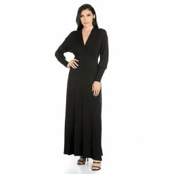 Women's 24seven Comfort Apparel V-Neck Long Sleeve Flared Maxi Dress