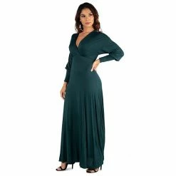 Women's 24seven Comfort Apparel V-Neck Long Sleeve Flared Maxi Dress -Waverly Shop unnamed file 842