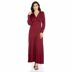 Women's 24seven Comfort Apparel V-Neck Long Sleeve Flared Maxi Dress -Waverly Shop unnamed file 844