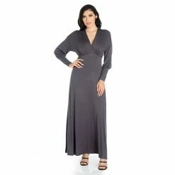 Women's 24seven Comfort Apparel V-Neck Long Sleeve Flared Maxi Dress -Waverly Shop unnamed file 845