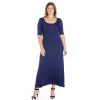 Plus Size 24seven Comfort Apparel Elbow Length Sleeve Maxi Dress Blue