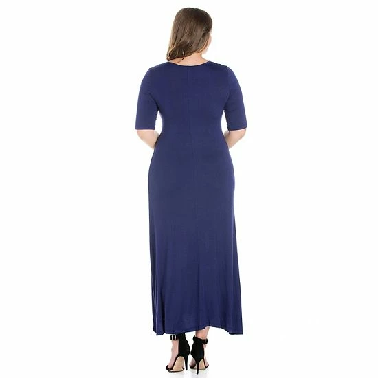 Plus Size 24seven Comfort Apparel Elbow Length Sleeve Maxi Dress Blue 2 Plus Size 24seven Comfort Apparel Elbow Length Sleeve Maxi Dress Blue - Image 2