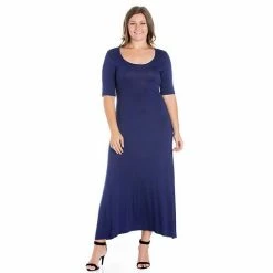 Plus Size 24seven Comfort Apparel Elbow Length Sleeve Maxi Dress Blue 10 Plus Size 24seven Comfort Apparel Elbow Length Sleeve Maxi Dress Blue -Waverly Shop unnamed file 870