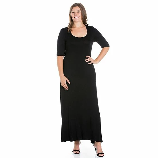 Plus Size 24seven Comfort Apparel Elbow Length Sleeve Maxi Dress Blue 6 Plus Size 24seven Comfort Apparel Elbow Length Sleeve Maxi Dress Blue - Image 6
