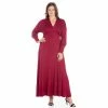 Plus Size 24seven Comfort Apparel V-Neck Long Sleeve Maxi Dress Red