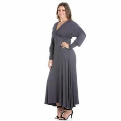 Plus Size 24seven Comfort Apparel V-Neck Long Sleeve Maxi Dress Red -Waverly Shop unnamed file 874