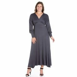 Plus Size 24seven Comfort Apparel V-Neck Long Sleeve Maxi Dress Red -Waverly Shop unnamed file 877
