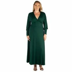 Plus Size 24seven Comfort Apparel V-Neck Long Sleeve Maxi Dress Red -Waverly Shop unnamed file 878
