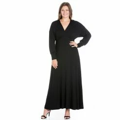 Plus Size 24seven Comfort Apparel V-Neck Long Sleeve Maxi Dress Red -Waverly Shop unnamed file 879