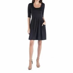 Women's 24Seven Comfort Apparel Three-Quarter Sleeve Fit And Flare Mini Dress Navy