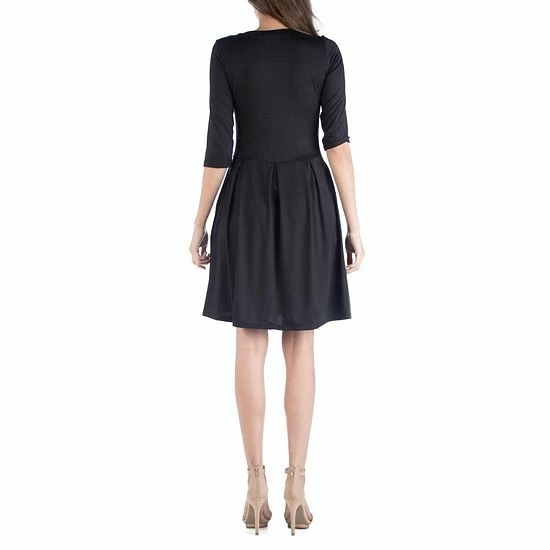 Women's 24Seven Comfort Apparel Three-Quarter Sleeve Fit And Flare Mini Dress Navy 2 Women's 24Seven Comfort Apparel Three-Quarter Sleeve Fit And Flare Mini Dress Navy - Image 2
