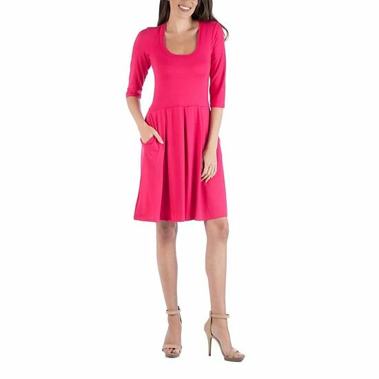 Women's 24Seven Comfort Apparel Three-Quarter Sleeve Fit And Flare Mini Dress Navy 5 Women's 24Seven Comfort Apparel Three-Quarter Sleeve Fit And Flare Mini Dress Navy - Image 5