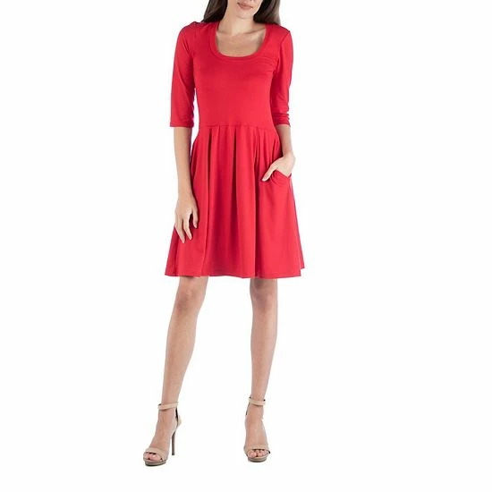 Women's 24Seven Comfort Apparel Three-Quarter Sleeve Fit And Flare Mini Dress Navy 8 Women's 24Seven Comfort Apparel Three-Quarter Sleeve Fit And Flare Mini Dress Navy - Image 8