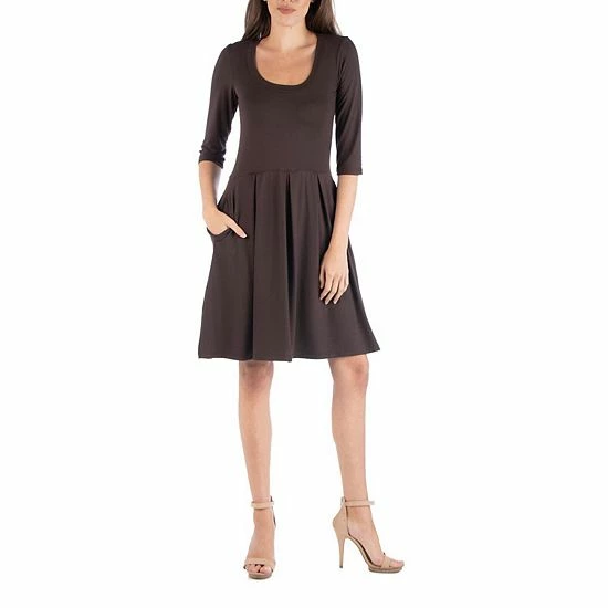Women's 24Seven Comfort Apparel Three-Quarter Sleeve Fit And Flare Mini Dress Navy 9 Women's 24Seven Comfort Apparel Three-Quarter Sleeve Fit And Flare Mini Dress Navy - Image 9