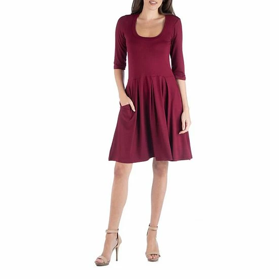 Women's 24Seven Comfort Apparel Three-Quarter Sleeve Fit And Flare Mini Dress Navy 10 Women's 24Seven Comfort Apparel Three-Quarter Sleeve Fit And Flare Mini Dress Navy - Image 10