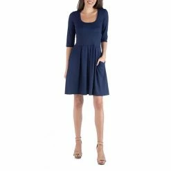 Women's 24Seven Comfort Apparel Three-Quarter Sleeve Fit And Flare Mini Dress Navy 24 Women's 24Seven Comfort Apparel Three-Quarter Sleeve Fit And Flare Mini Dress Navy -Waverly Shop unnamed file 890