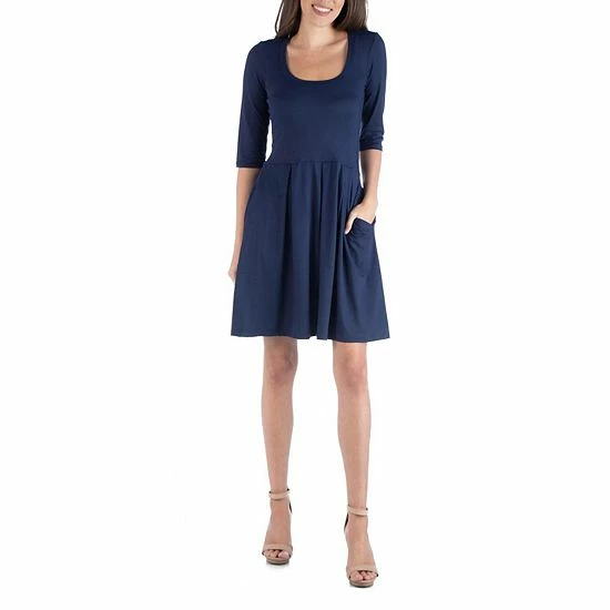 Women's 24Seven Comfort Apparel Three-Quarter Sleeve Fit And Flare Mini Dress Navy 11 Women's 24Seven Comfort Apparel Three-Quarter Sleeve Fit And Flare Mini Dress Navy - Image 11